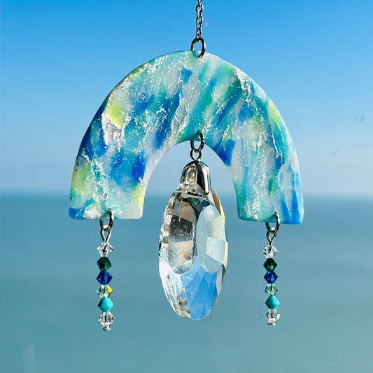 Suncatchers Blue/Green/Frosted Curved Cutout Arch Suncatchers