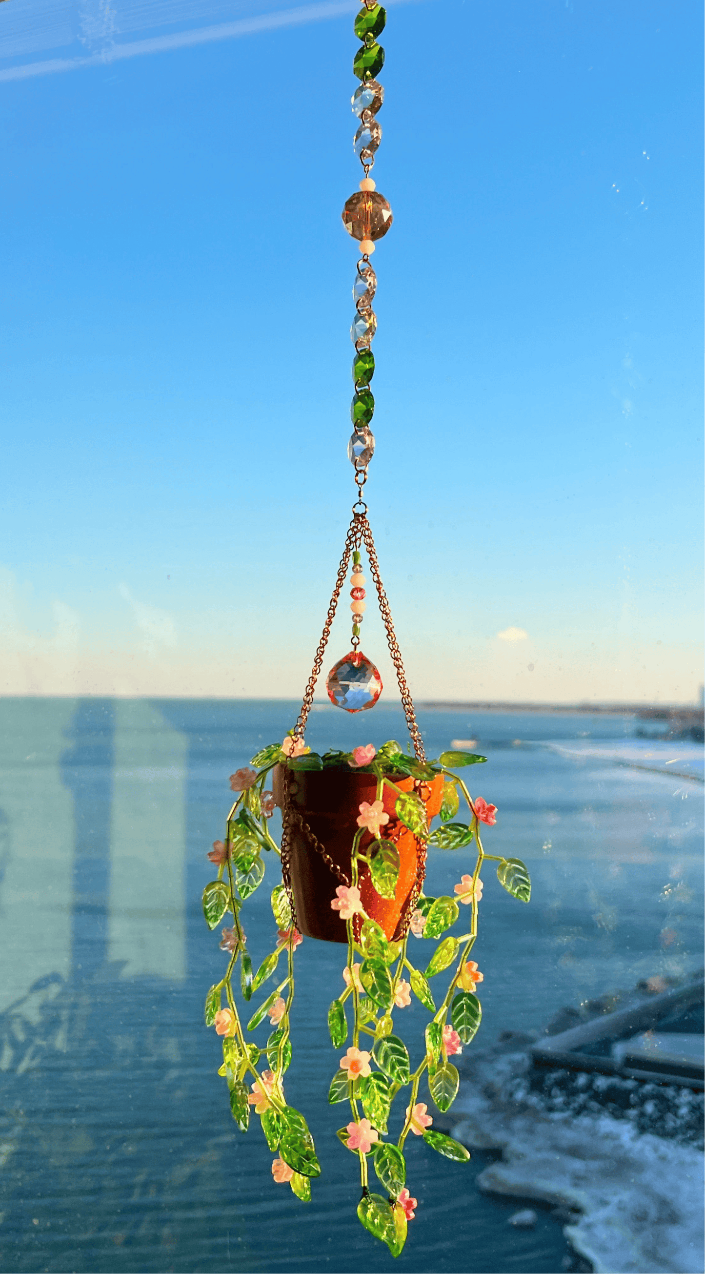 Suncatchers Floral Leafy Plant Suncatcher with Glass Prisms & Spinner