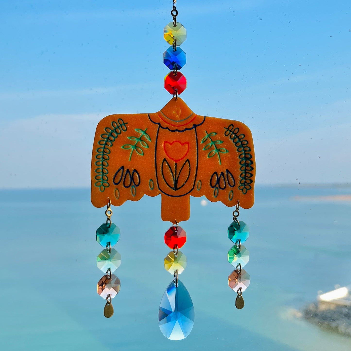 Suncatchers Blue Folk Art Bird Suncatcher – Handmade Window Ornament