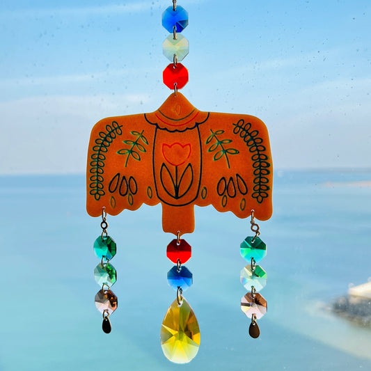Suncatchers Yellow Folk Art Bird Suncatcher – Handmade Window Ornament