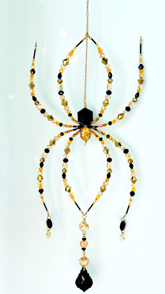 Suncatchers Gilded Shadow – Black & Gold Beaded Spider Suncatcher