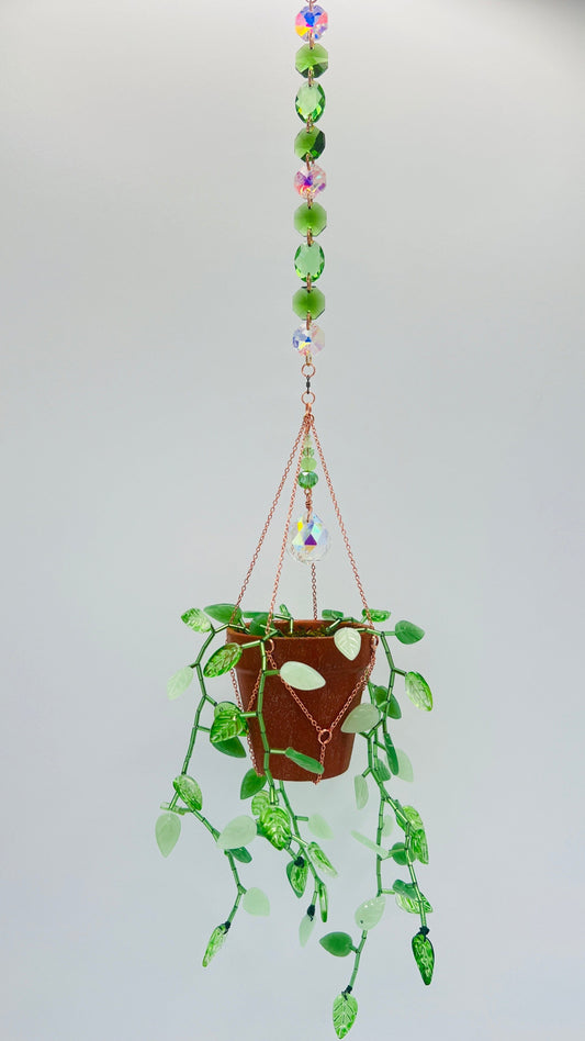 Suncatchers Jade Bloom Leafy Plant Suncatcher with Glass Prisms & Spinner