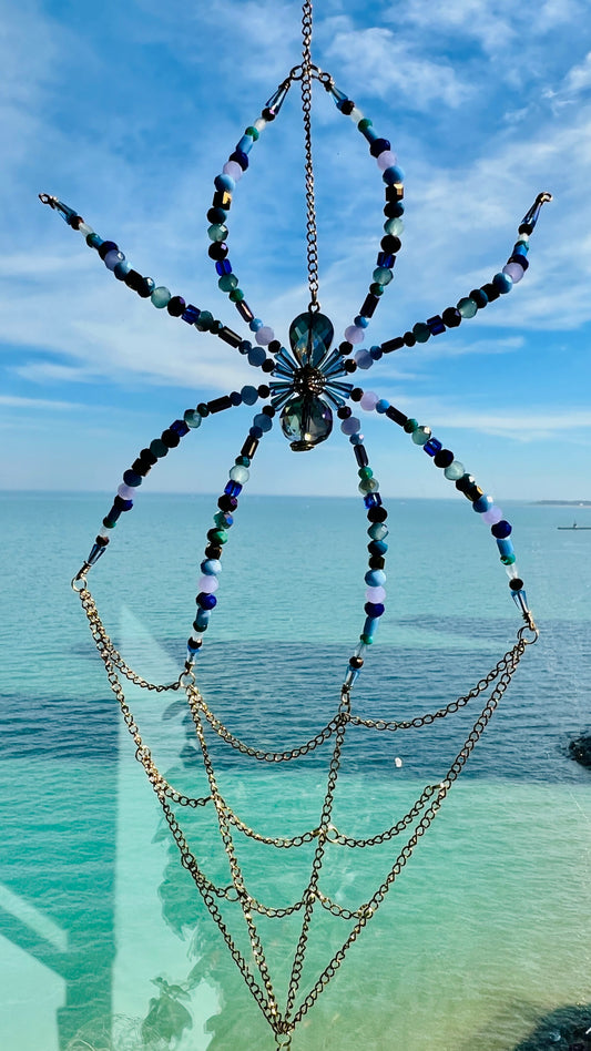 Suncatchers Midnight Aurora Web – Beaded Spider Suncatcher