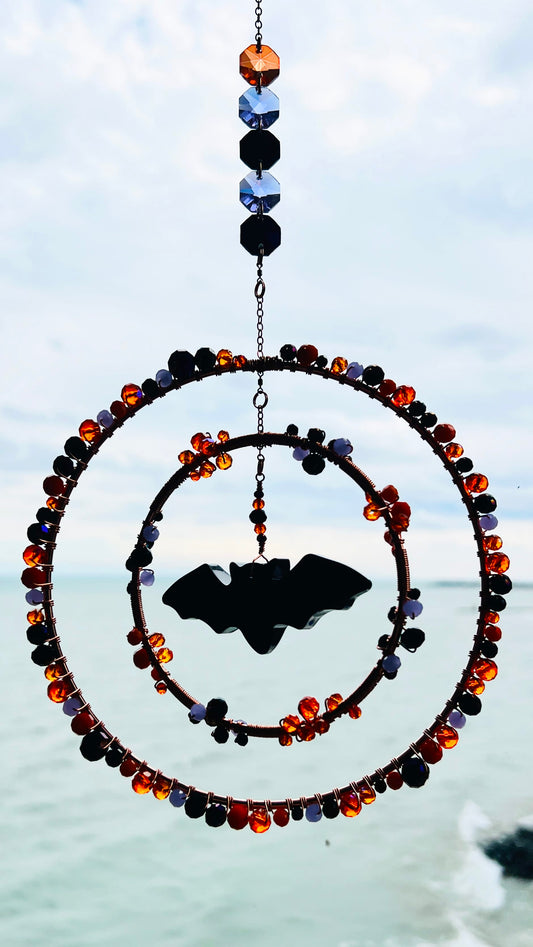 Suncatchers Midnight Harvest Bat – Halloween Crystal Bat Suncatcher