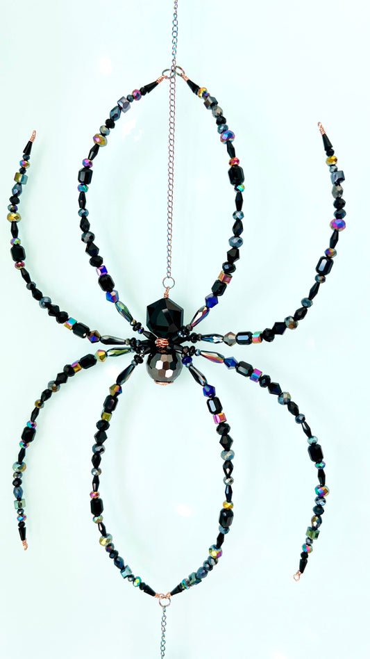 Suncatchers Midnight Prism – Black Rainbow Beaded Spider Suncatcher