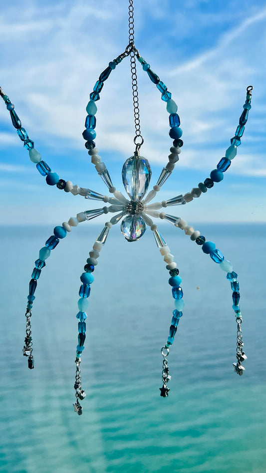 Suncatchers Moonlit Tide Spider – Blue Celestial Beaded Suncatcher
