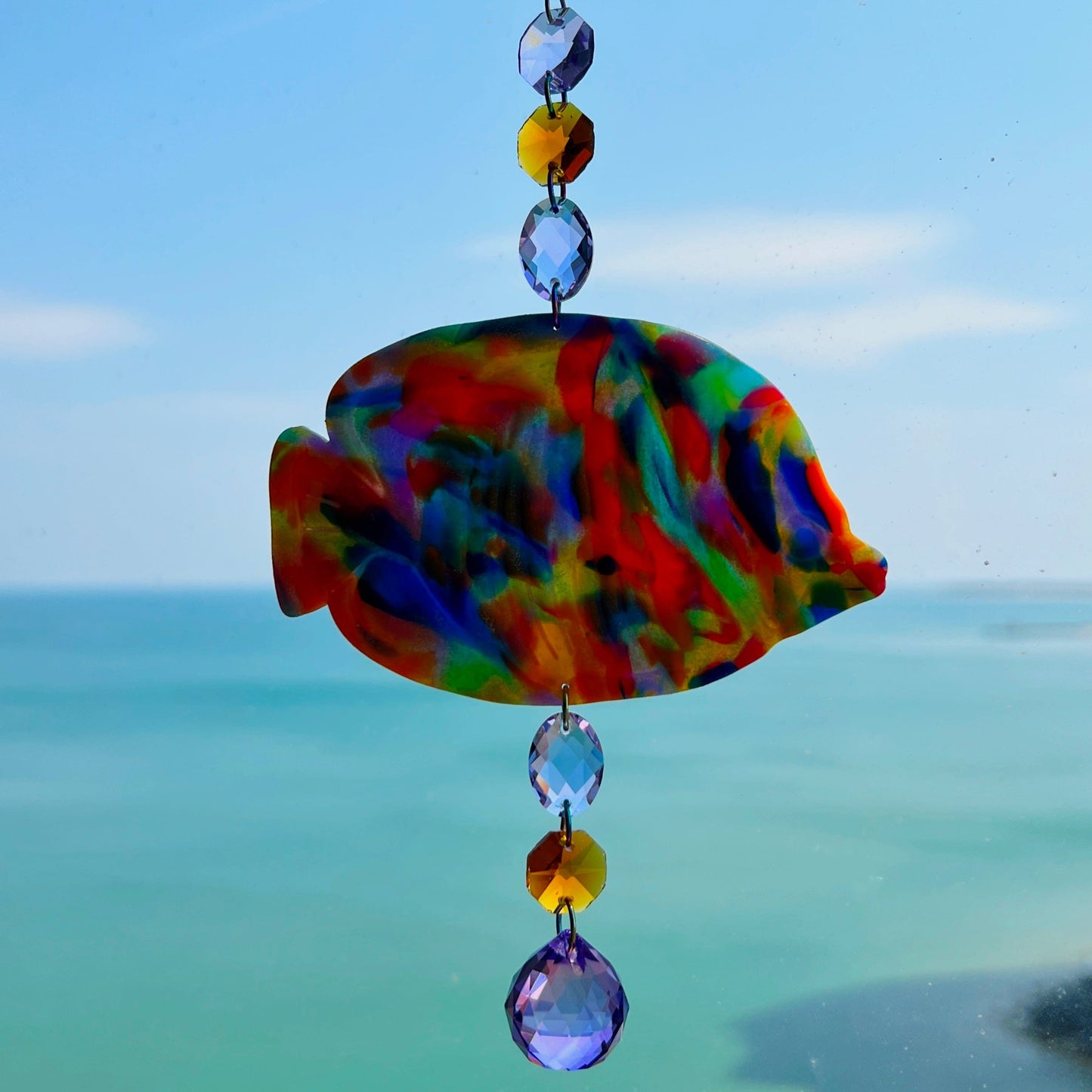 Suncatchers Purple | Amber | Rainbow Multicolored Fish Suncatcher – Handmade Ocean Decor