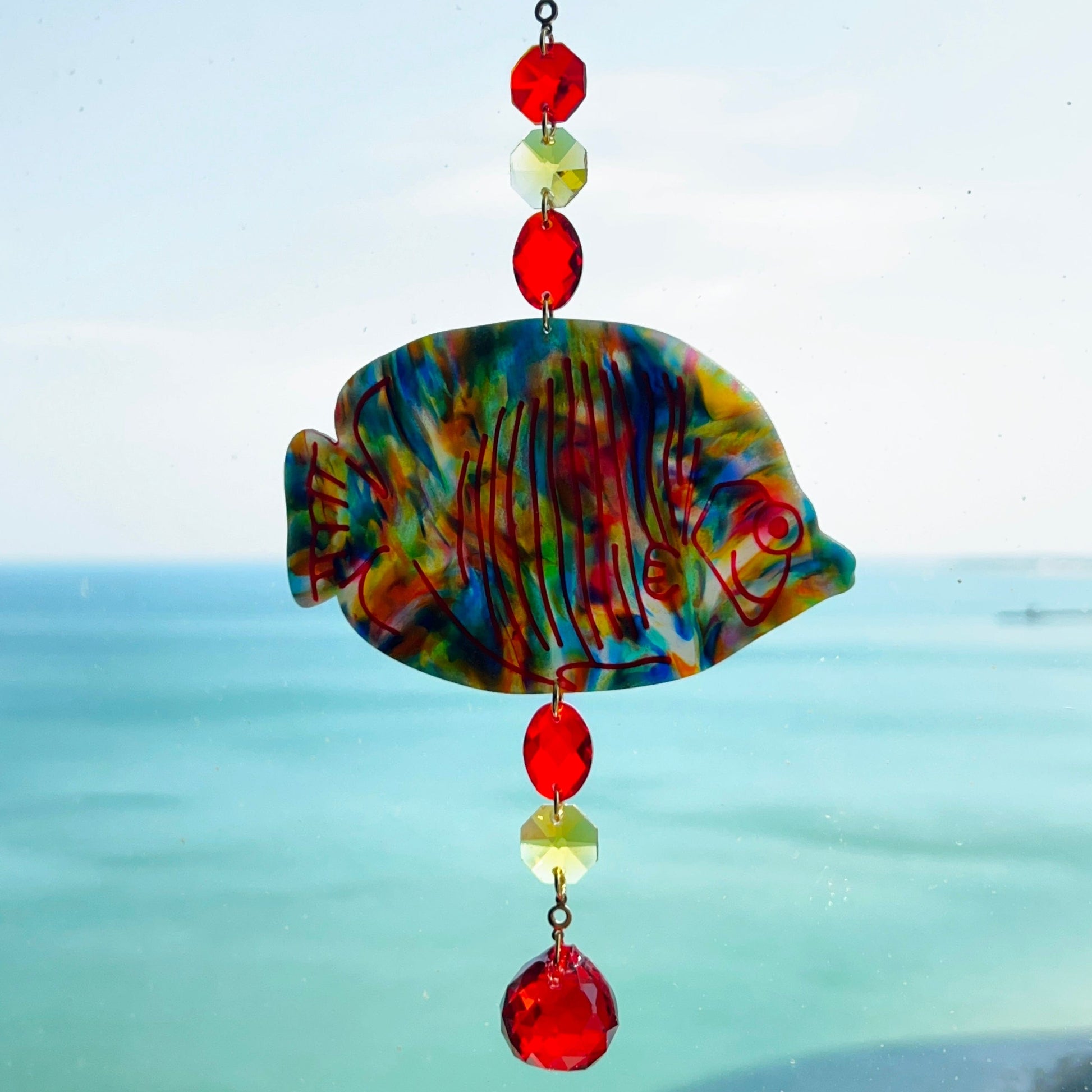 Suncatchers Red Multicolored Fish Suncatcher – Handmade Ocean Decor