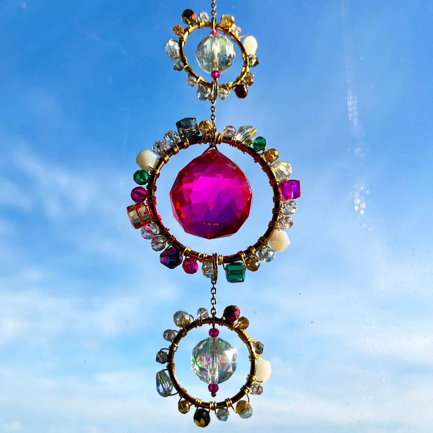 Suncatchers Pink Prism Glass Suncatcher – Handmade Beaded Light Catcher