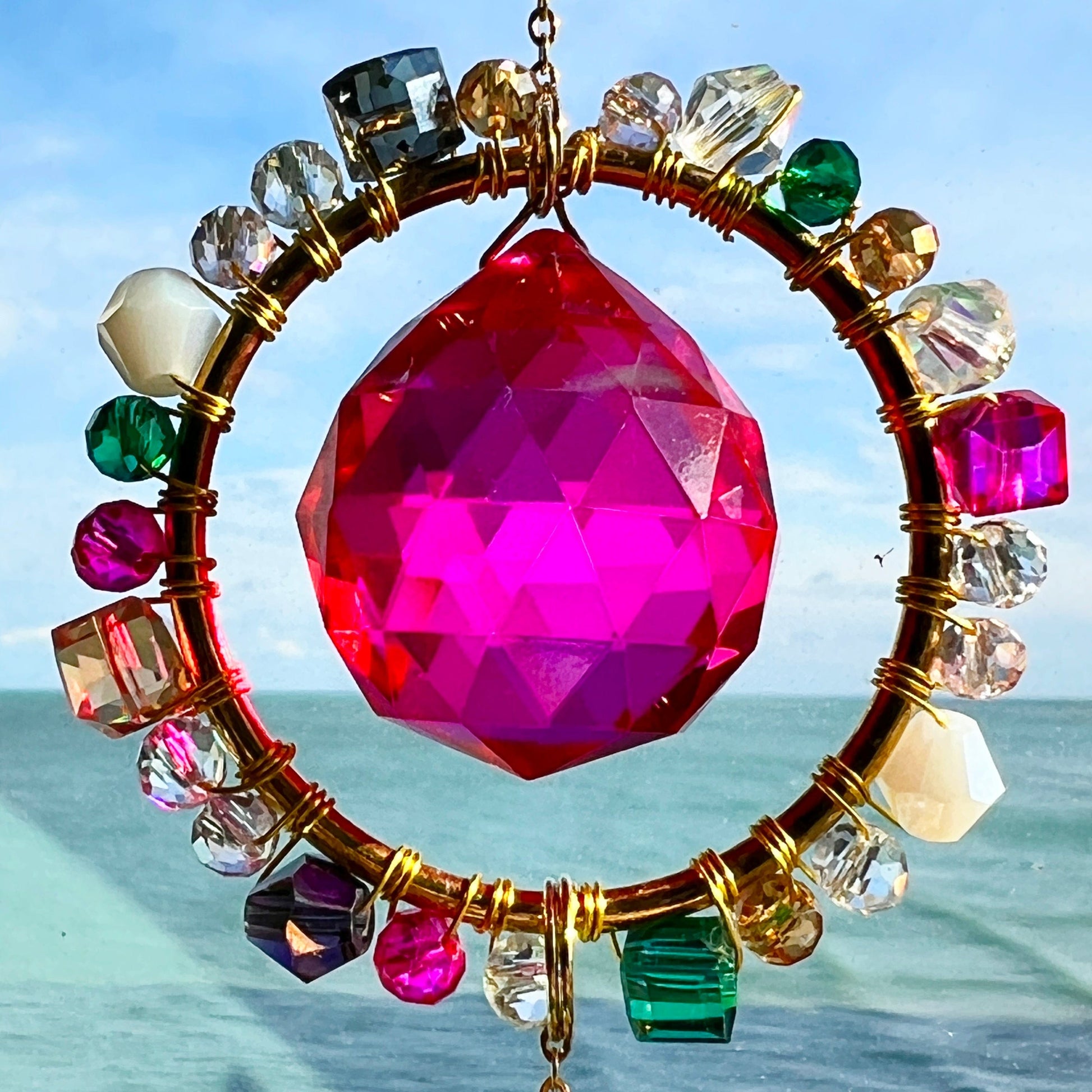 Suncatchers Pink Prism Glass Suncatcher – Handmade Beaded Light Catcher