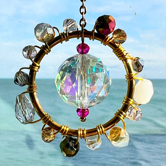 Suncatchers Pink Prism Glass Suncatcher – Handmade Beaded Light Catcher