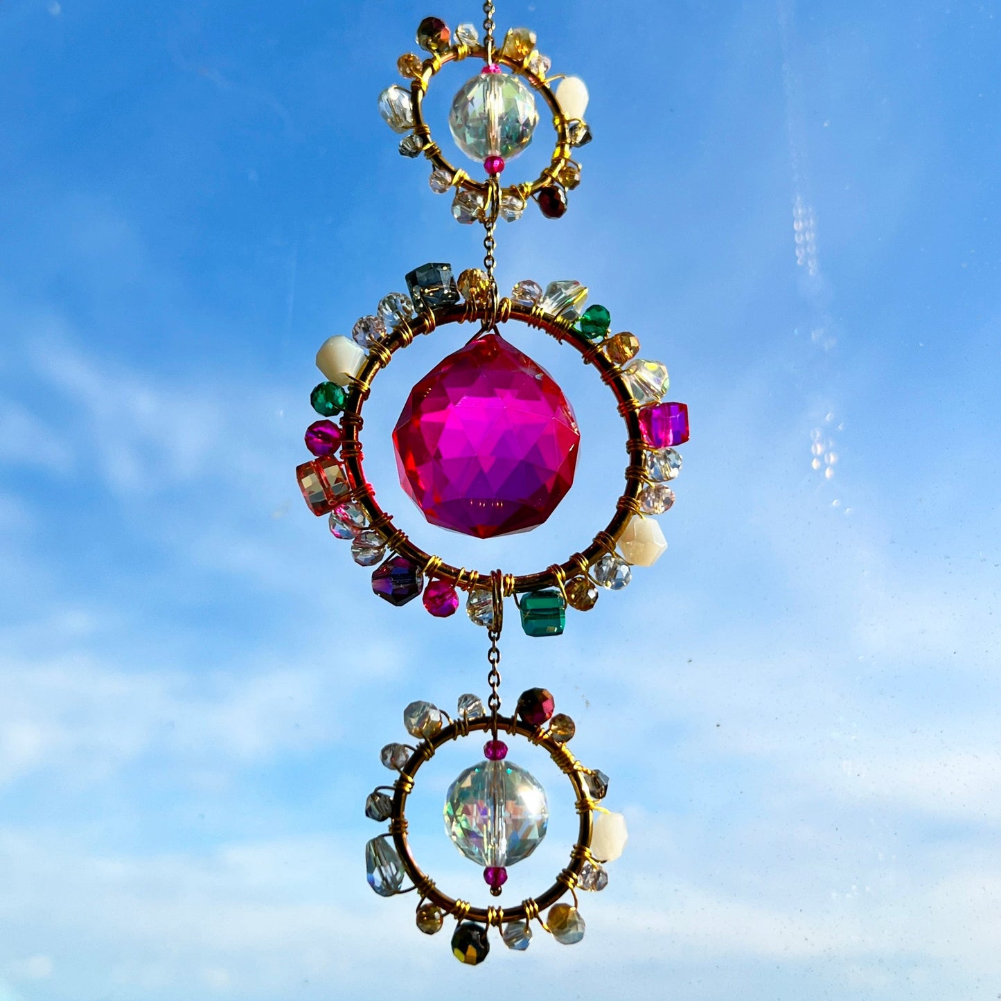 Suncatchers Pink Prism Glass Suncatcher – Handmade Beaded Light Catcher