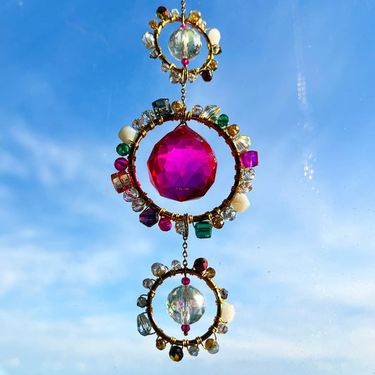Suncatchers Pink Prism Glass Suncatcher – Handmade Beaded Light Catcher