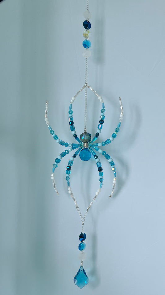 Suncatchers Sea Glass Spider – Blue & Aqua Beaded Spider Suncatcher