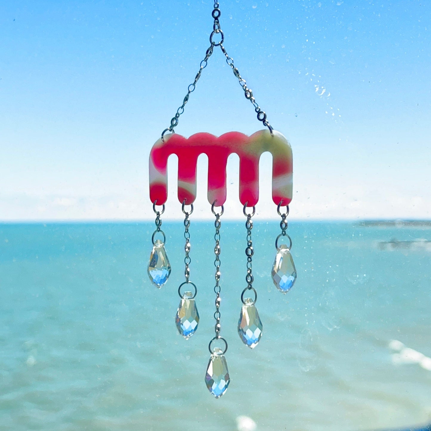 Suncatchers Burgundy, White & Silver Squiggle MM Suncatcher