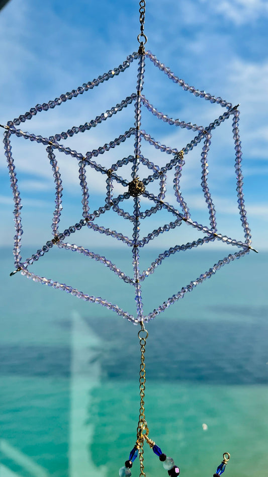 Suncatchers Twilight Web – Beaded Spider & Crystal Web Suncatcher