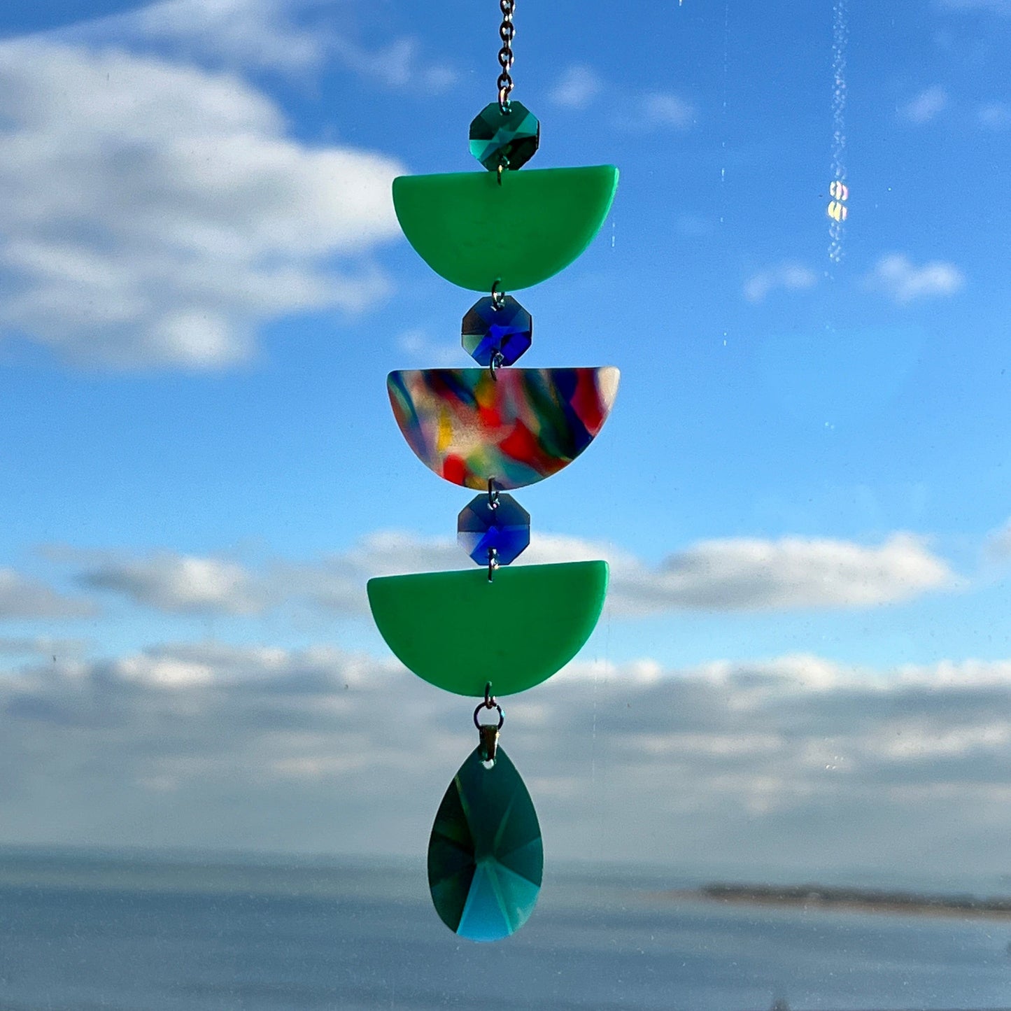 Blue Green & Multicolored Triple Arch Suncatcher