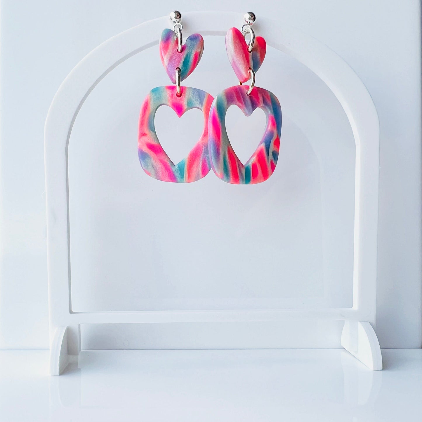 Earrings Mila - Colorful Marbled Heart Earrings