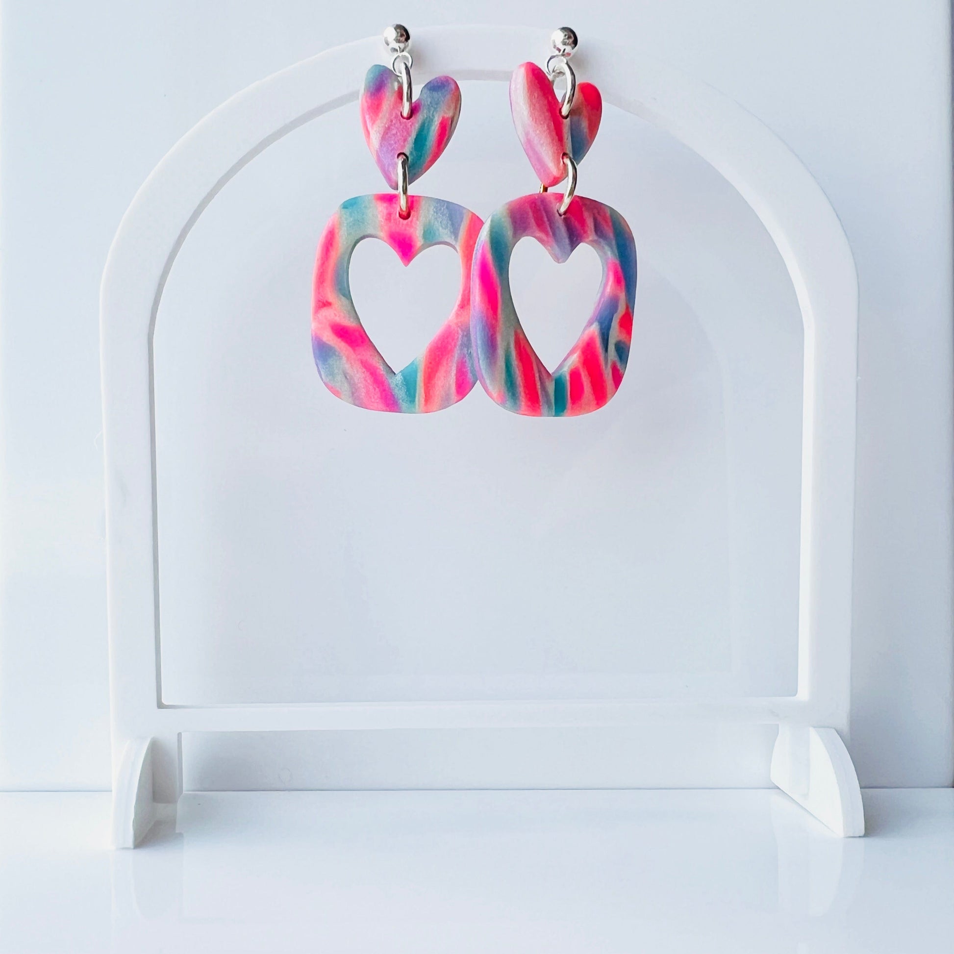 Earrings Mila - Colorful Marbled Heart Earrings