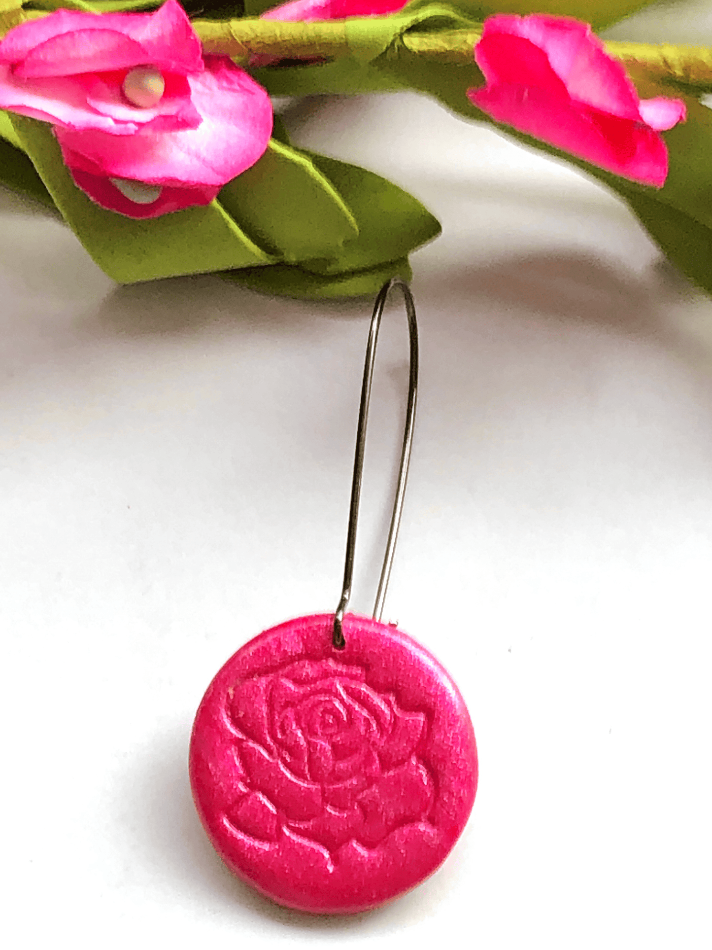 Earring Alya Alya, Polymer Clay Earrings, Pink Clay Earrings, Rose Earrings, Roses