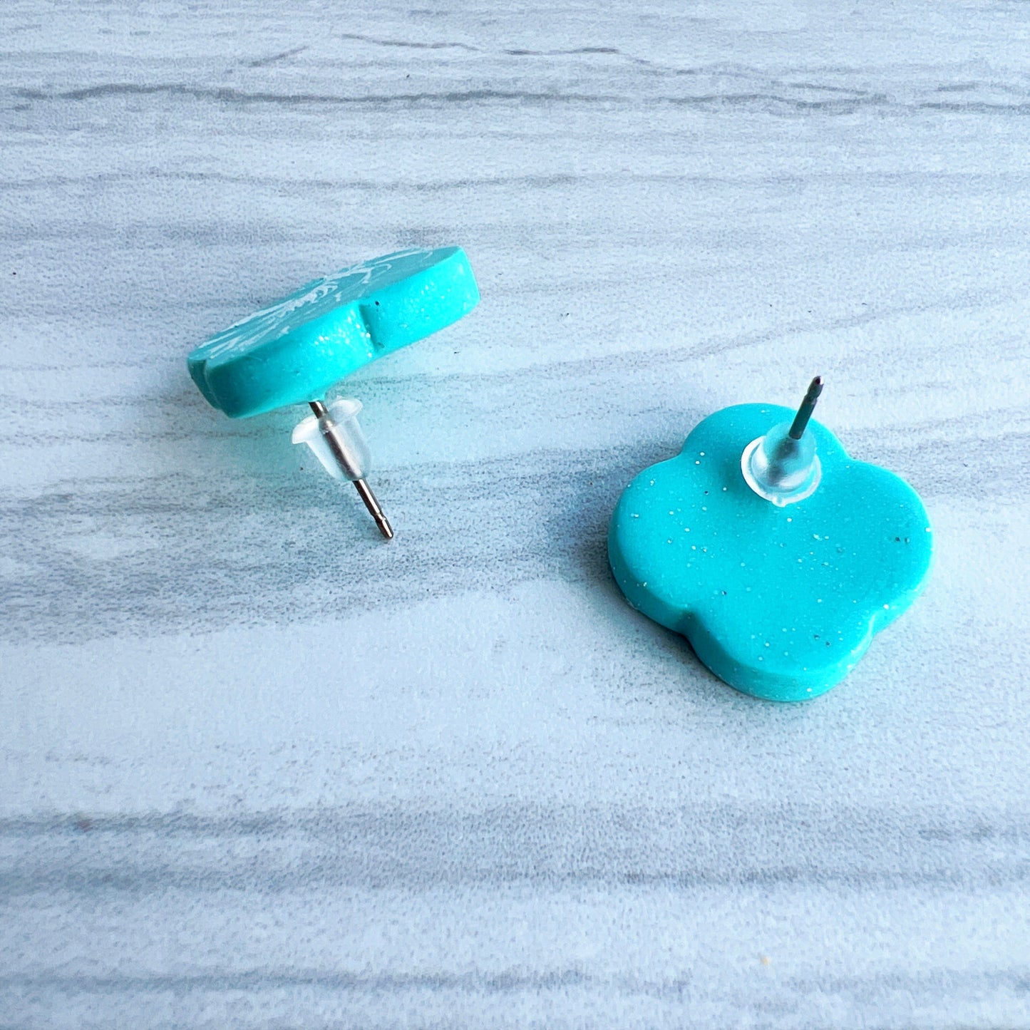 Earring Aqua Scalloped Square Stud Earrings