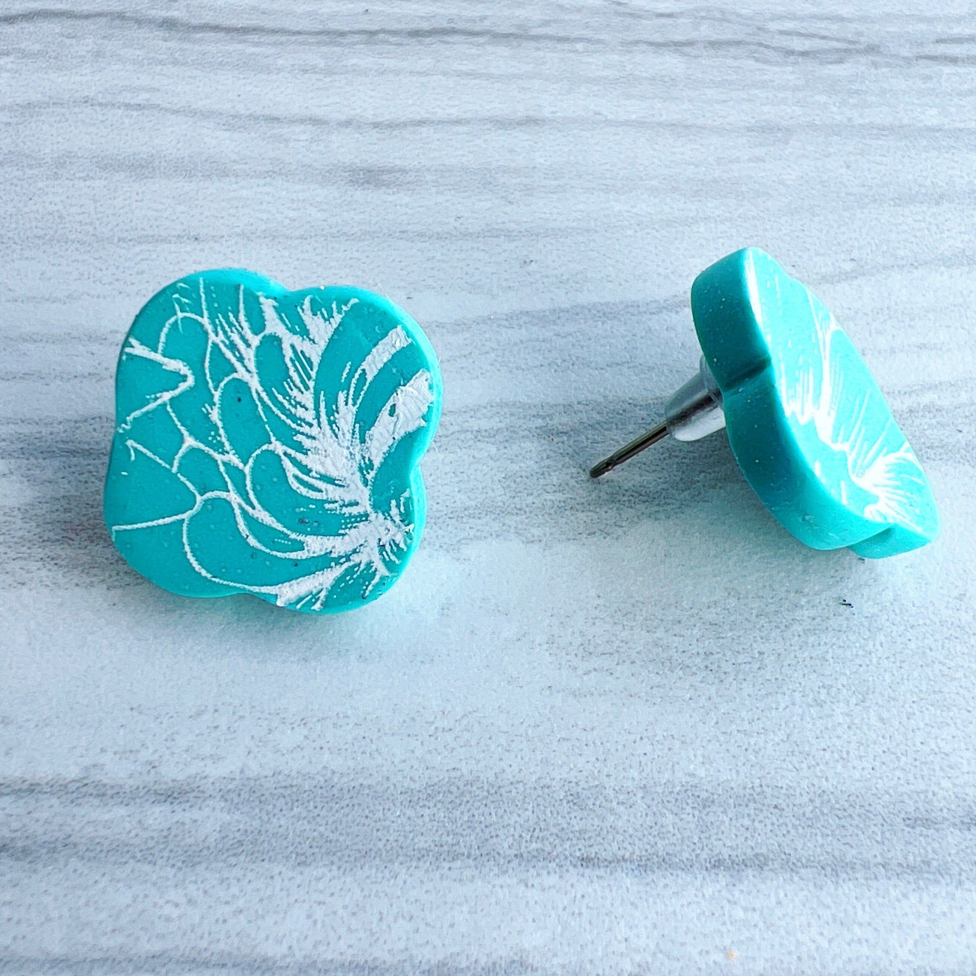 Earrings Aqua Scalloped Square Stud Earrings