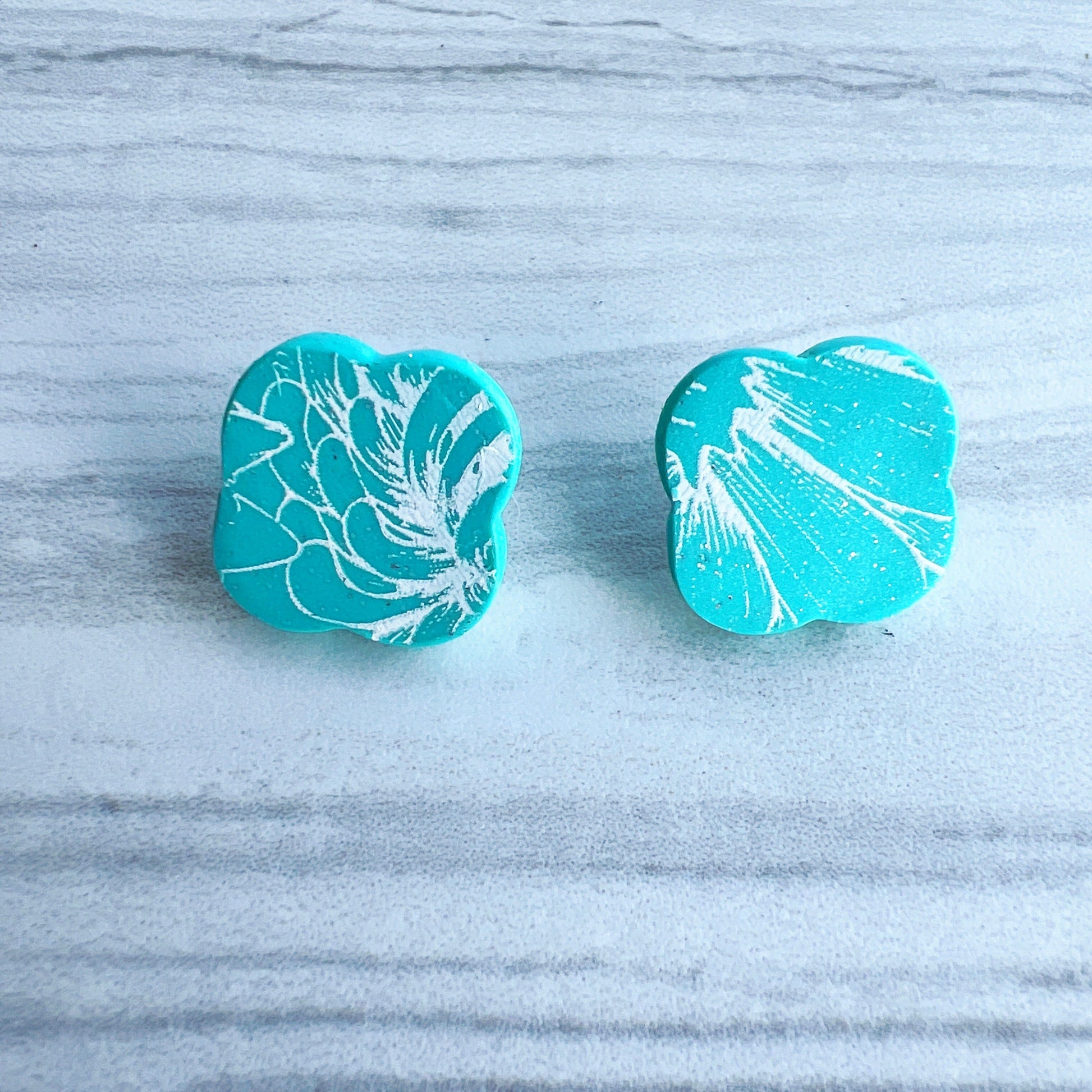 Earrings Aqua Scalloped Square Stud Earrings
