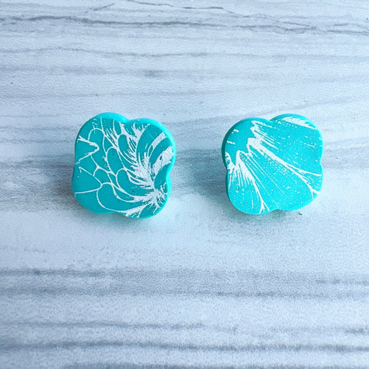 Earrings Aqua Scalloped Square Stud Earrings