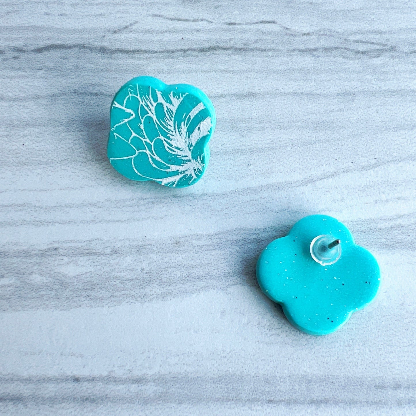 Earring Aqua Scalloped Square Stud Earrings