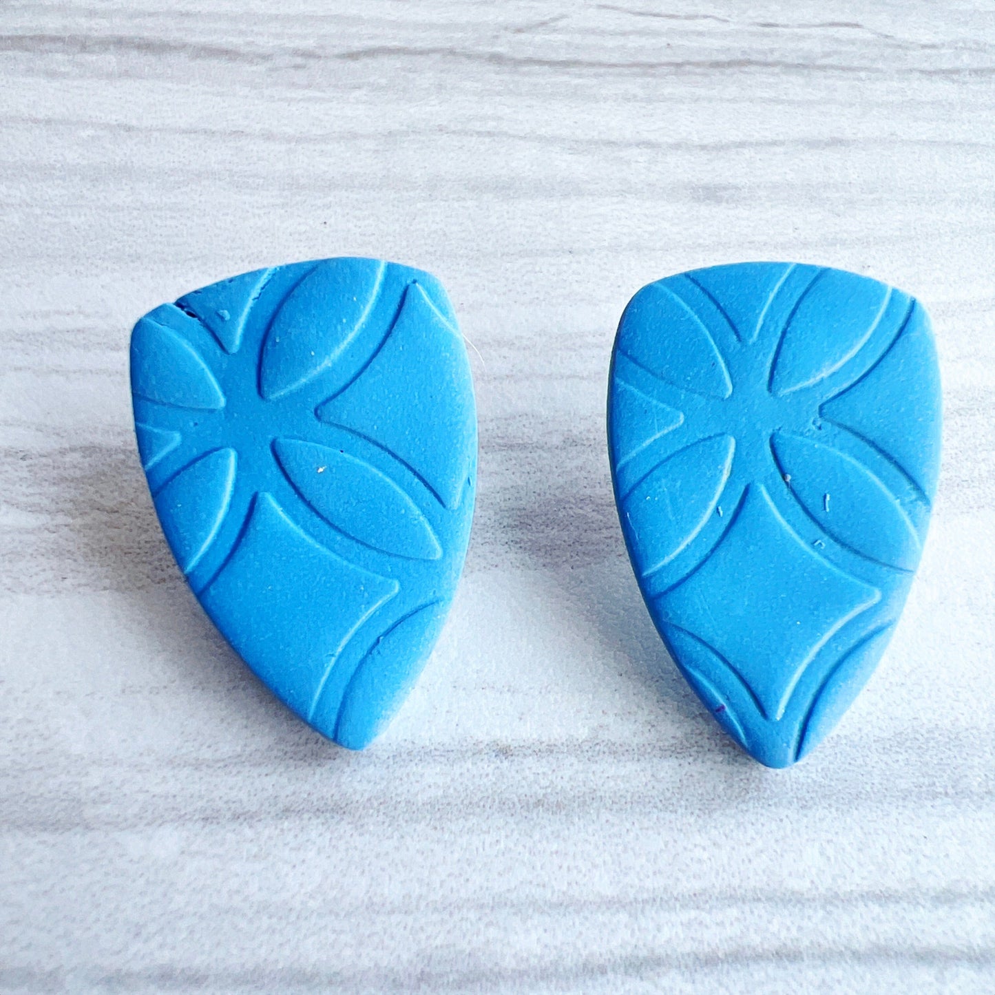 Earrings Blue Embossed Shield Stud Earrings