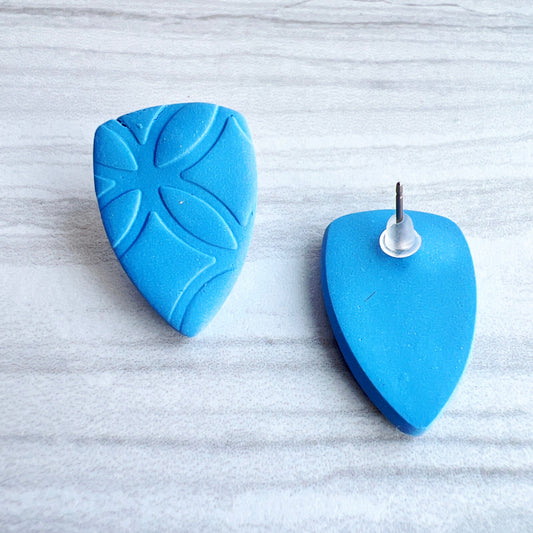 Earrings Blue Embossed Shield Stud Earrings