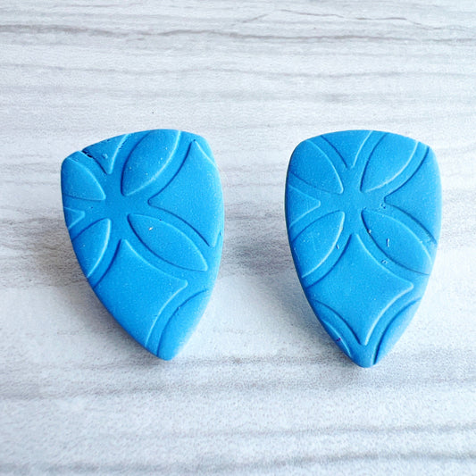 Earrings Blue Embossed Shield Stud Earrings
