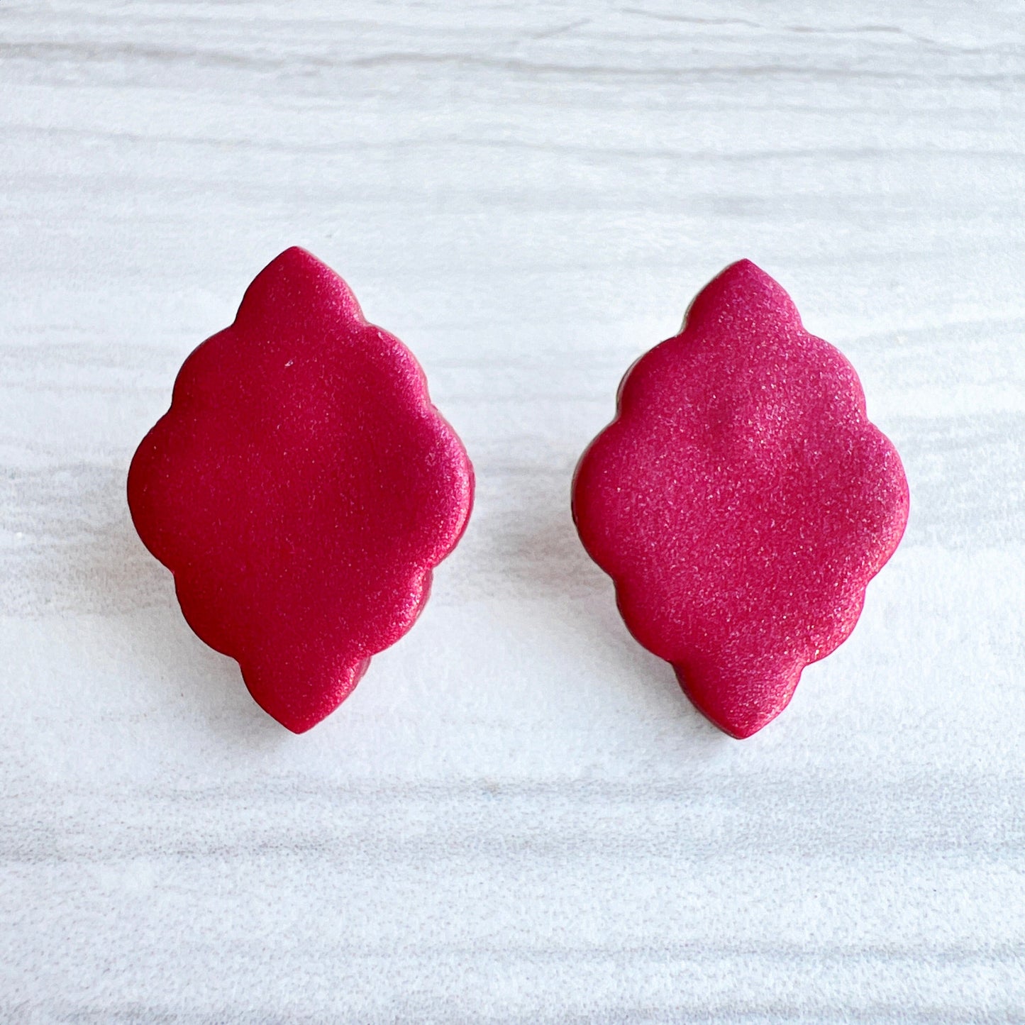 Earrings Burgundy Scalloped Diamond Stud Earrings