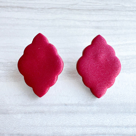Earrings Burgundy Scalloped Diamond Stud Earrings