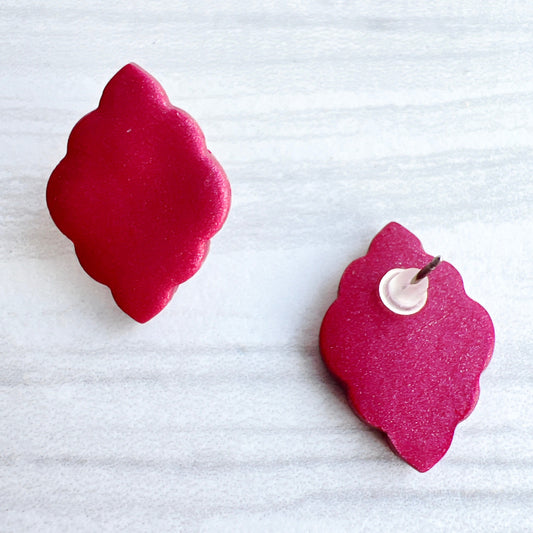 Earrings Burgundy Scalloped Diamond Stud Earrings
