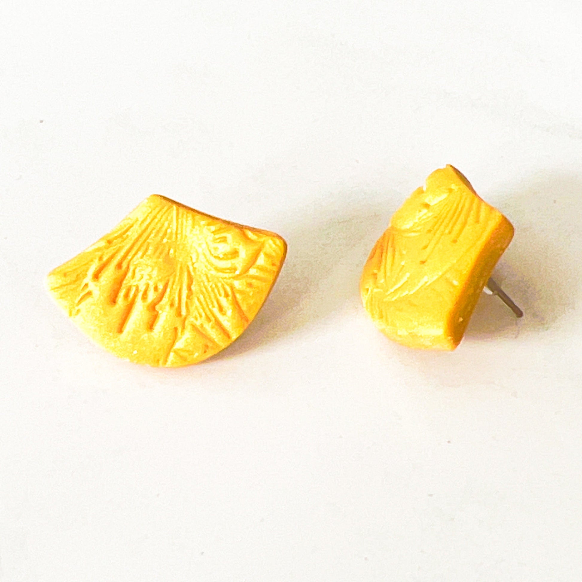 Earrings Yellow Embossed Fan Stud Earrings
