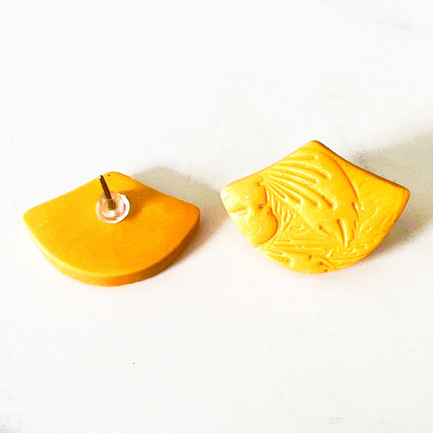 Earrings Yellow Embossed Fan Stud Earrings