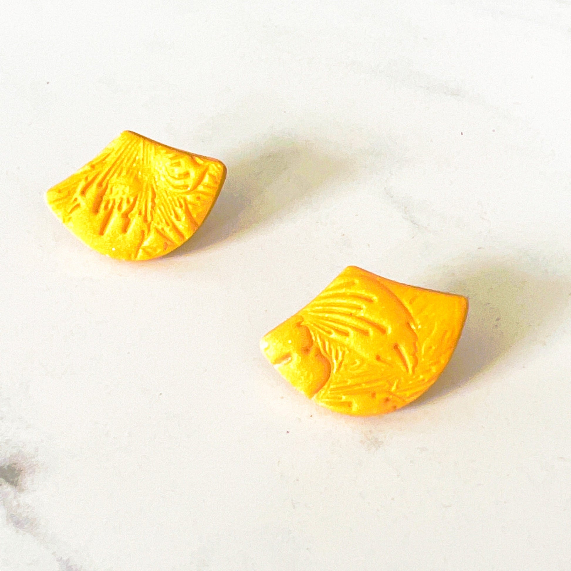 Earrings Yellow Embossed Fan Stud Earrings