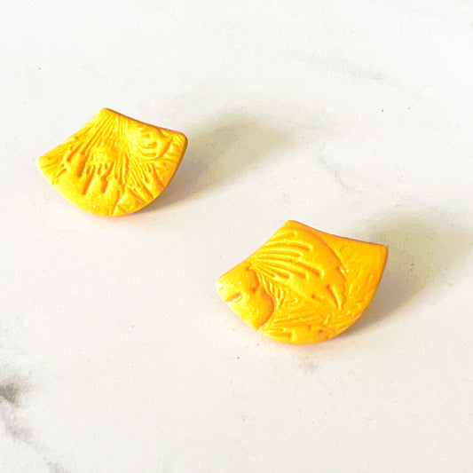 Earrings Yellow Embossed Fan Stud Earrings