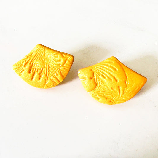 Earrings Yellow Embossed Fan Stud Earrings