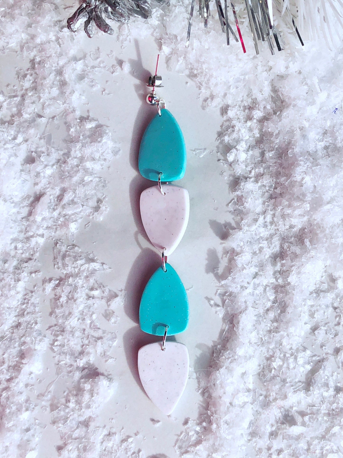 Earrings Alba - Turquoise & White Clay Triangle Dangle Earrings