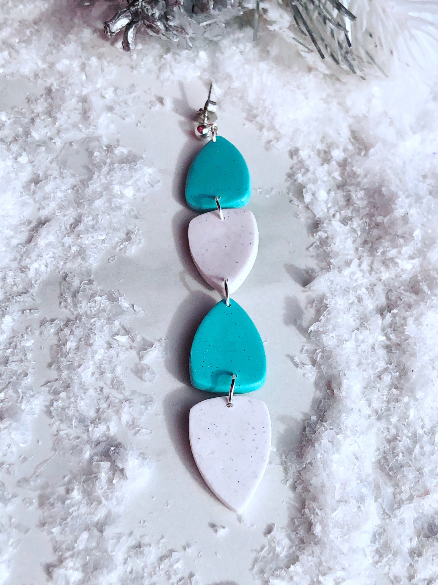 Earrings Alba - Turquoise & White Clay Triangle Dangle Earrings