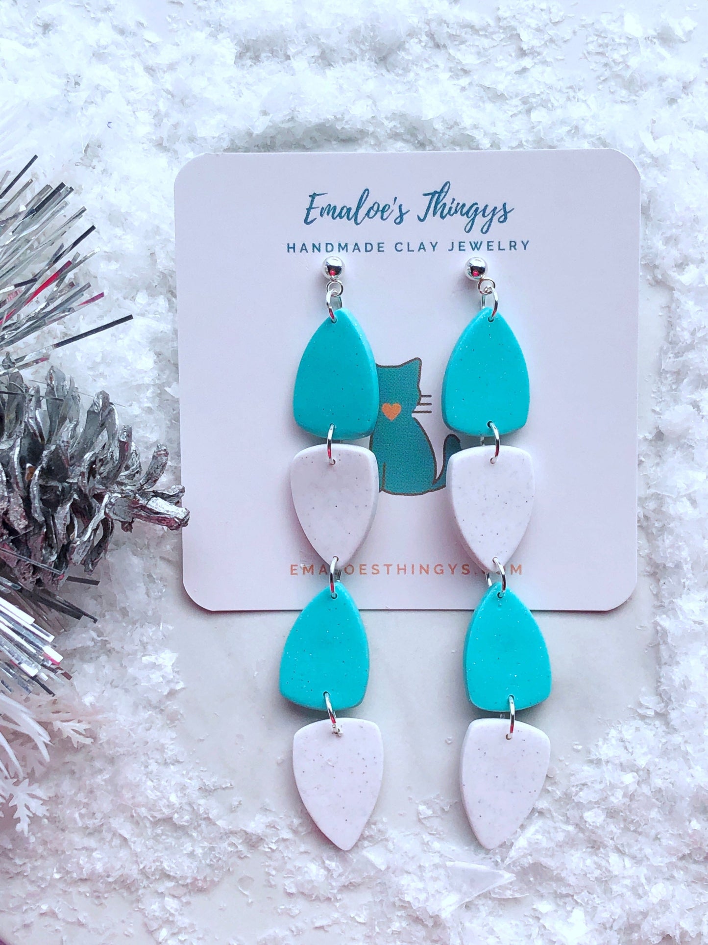 Earrings Alba - Turquoise & White Clay Triangle Dangle Earrings