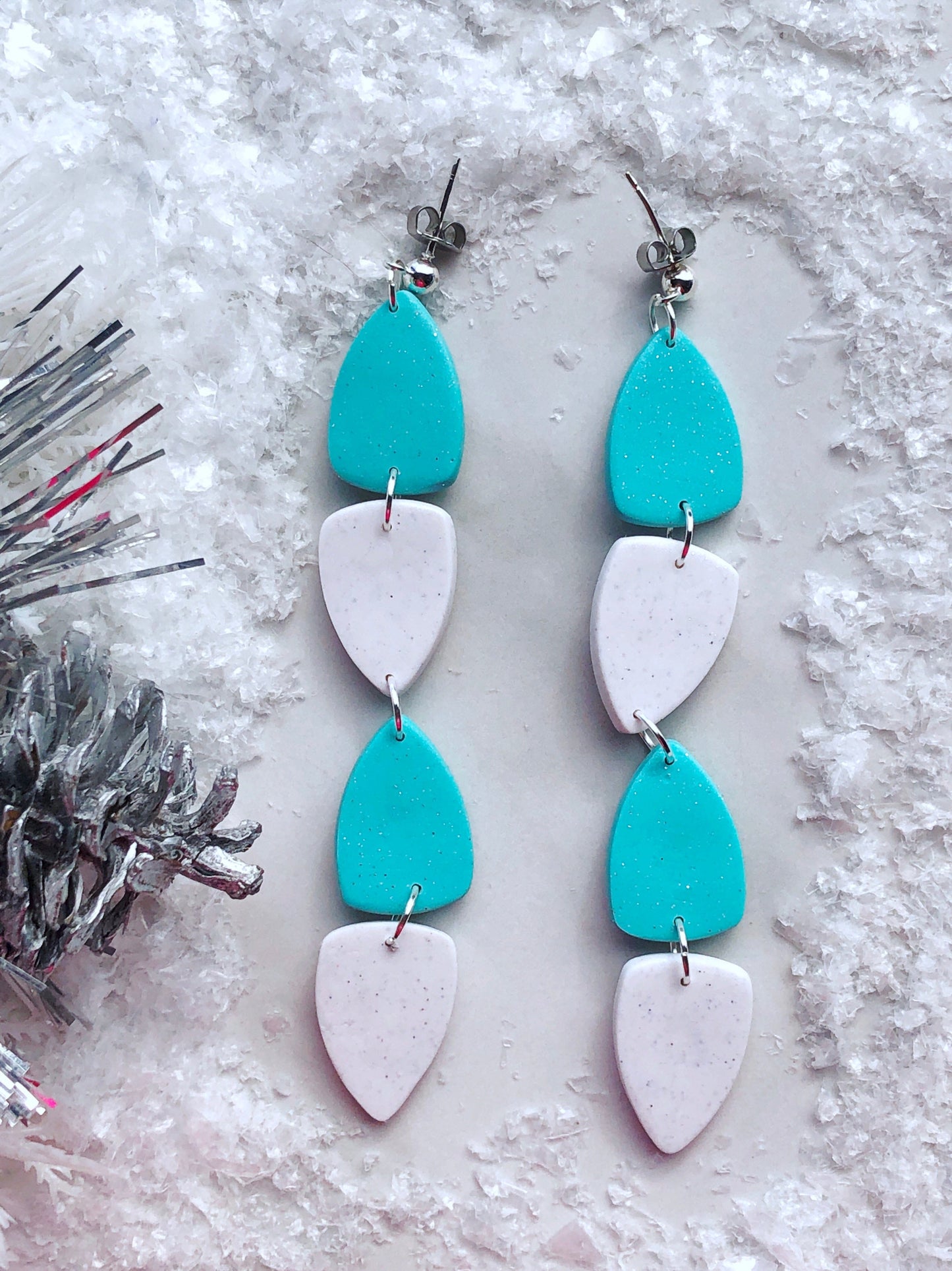 Earrings Alba - Turquoise & White Clay Triangle Dangle Earrings