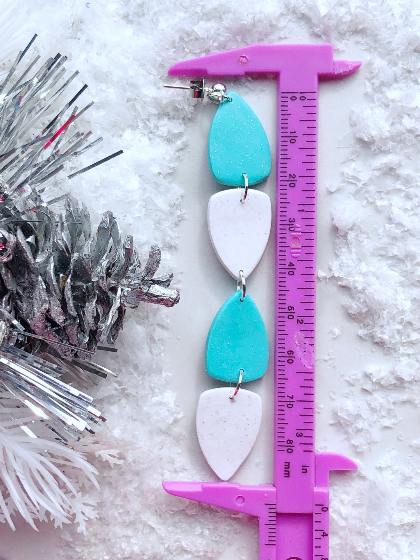 Earrings Alba - Turquoise & White Clay Triangle Dangle Earrings