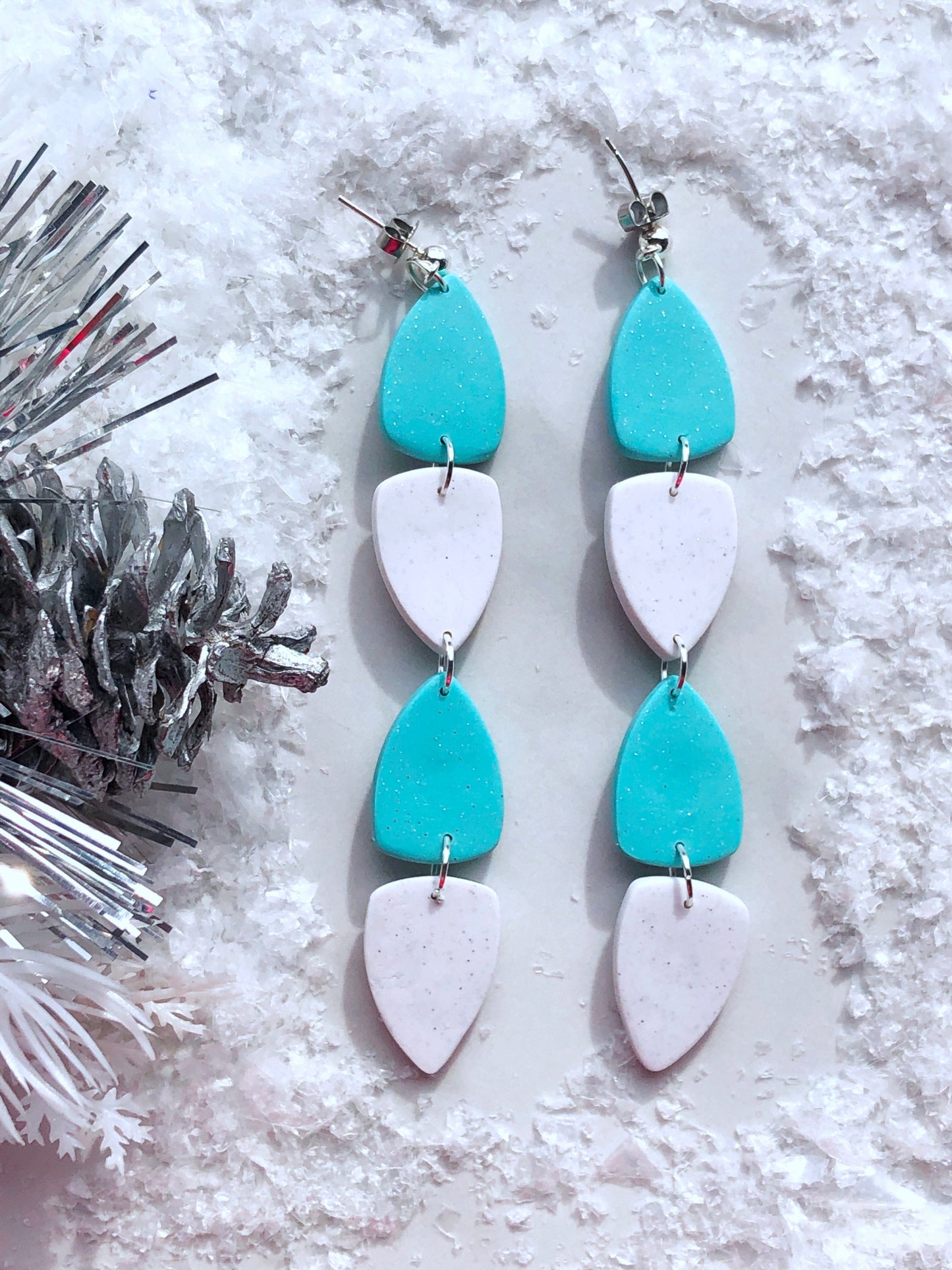 Earrings Alba - Turquoise & White Clay Triangle Dangle Earrings