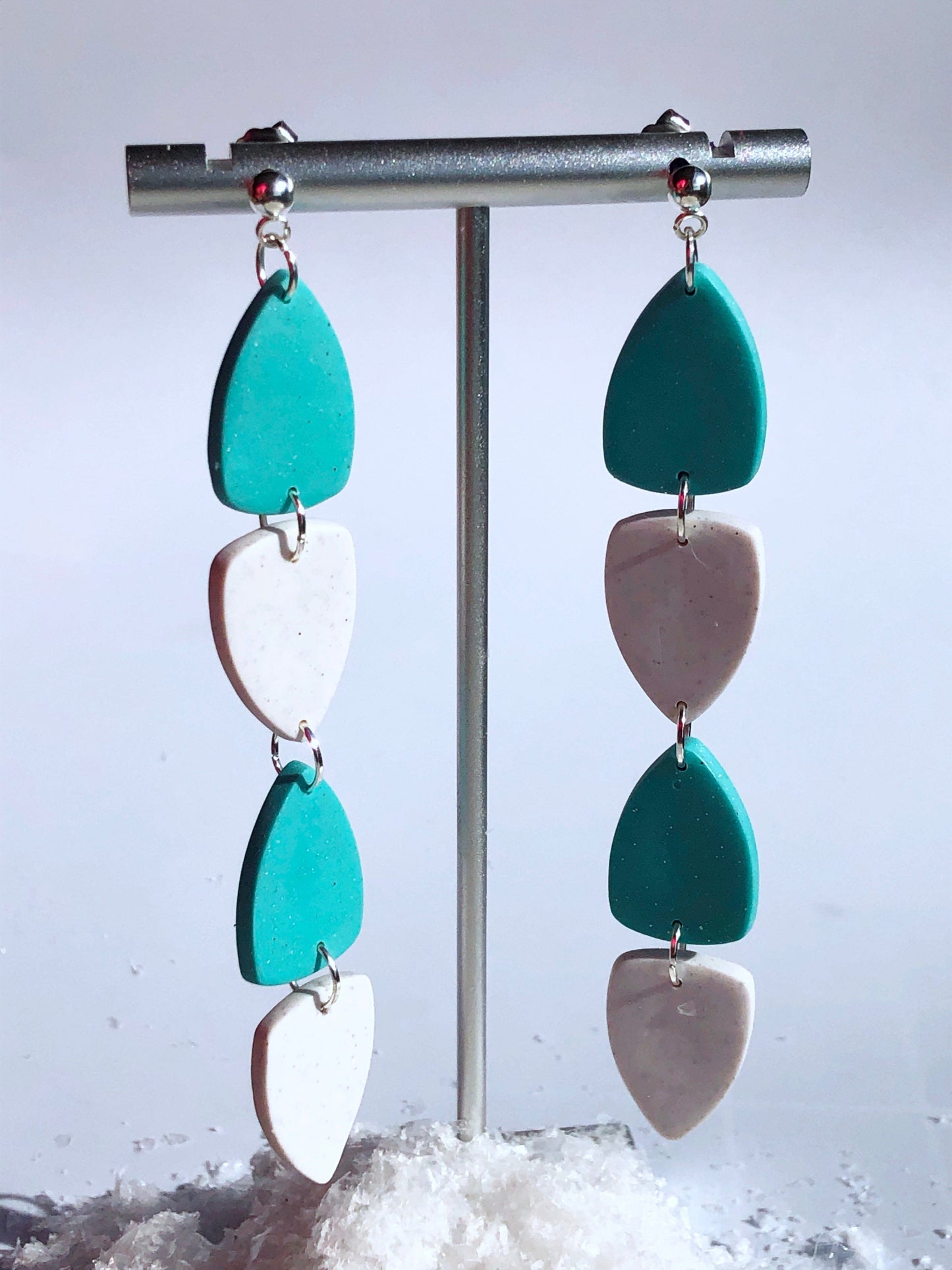 Earrings Alba - Turquoise & White Clay Triangle Dangle Earrings