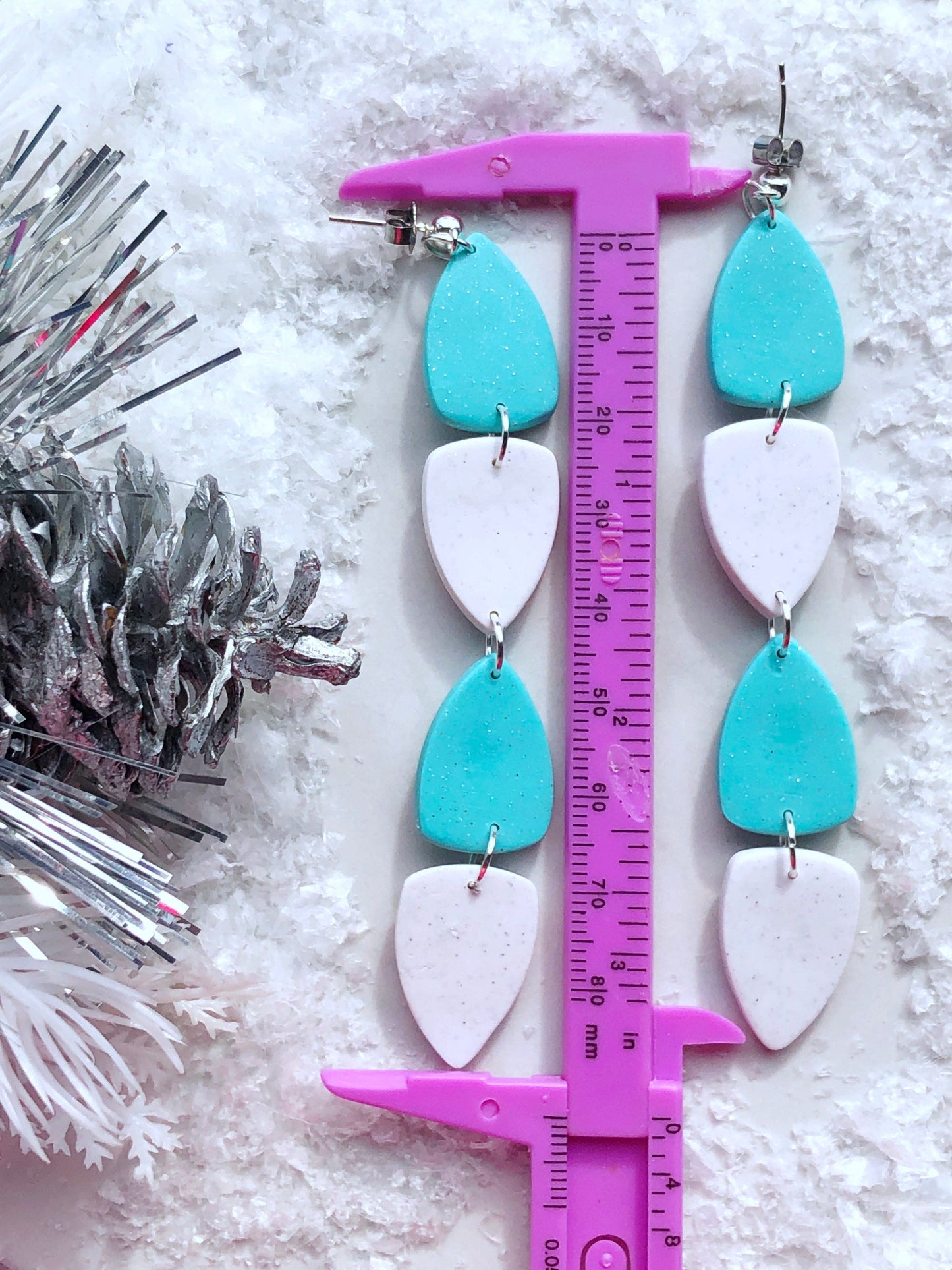 Earrings Alba - Turquoise & White Clay Triangle Dangle Earrings