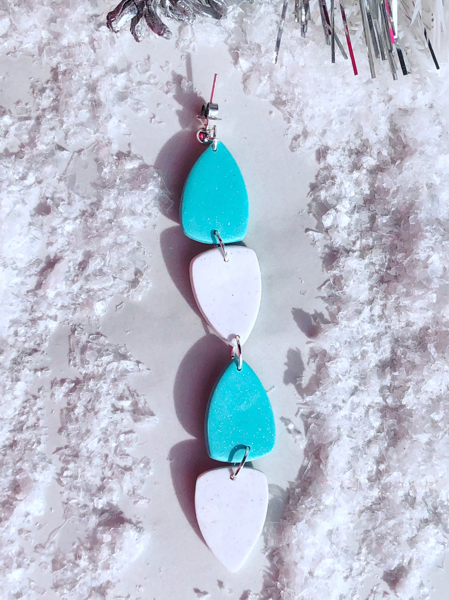 Earrings Alba - Turquoise & White Clay Triangle Dangle Earrings