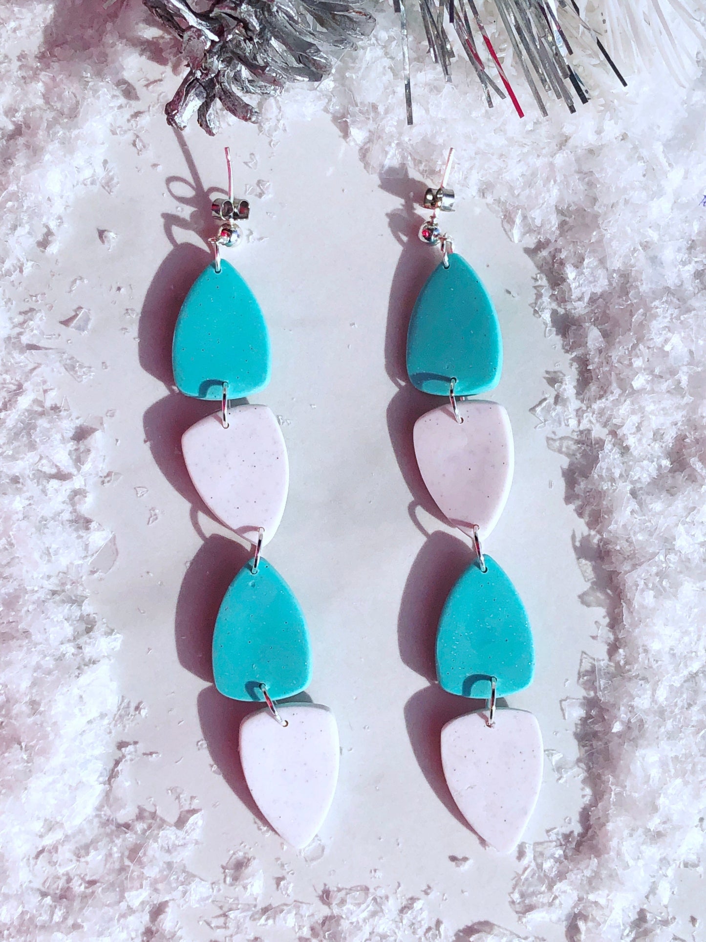 Earrings Alba - Turquoise & White Clay Triangle Dangle Earrings